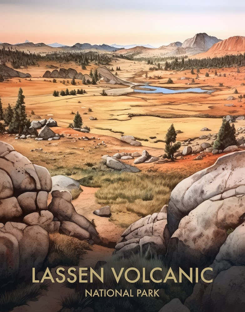 Lassen Volcanic National Park Watercolour Vintage Travel Poster 4