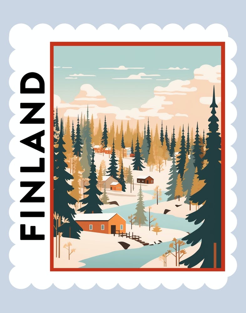 Finland 5 Travel Stamp Poster