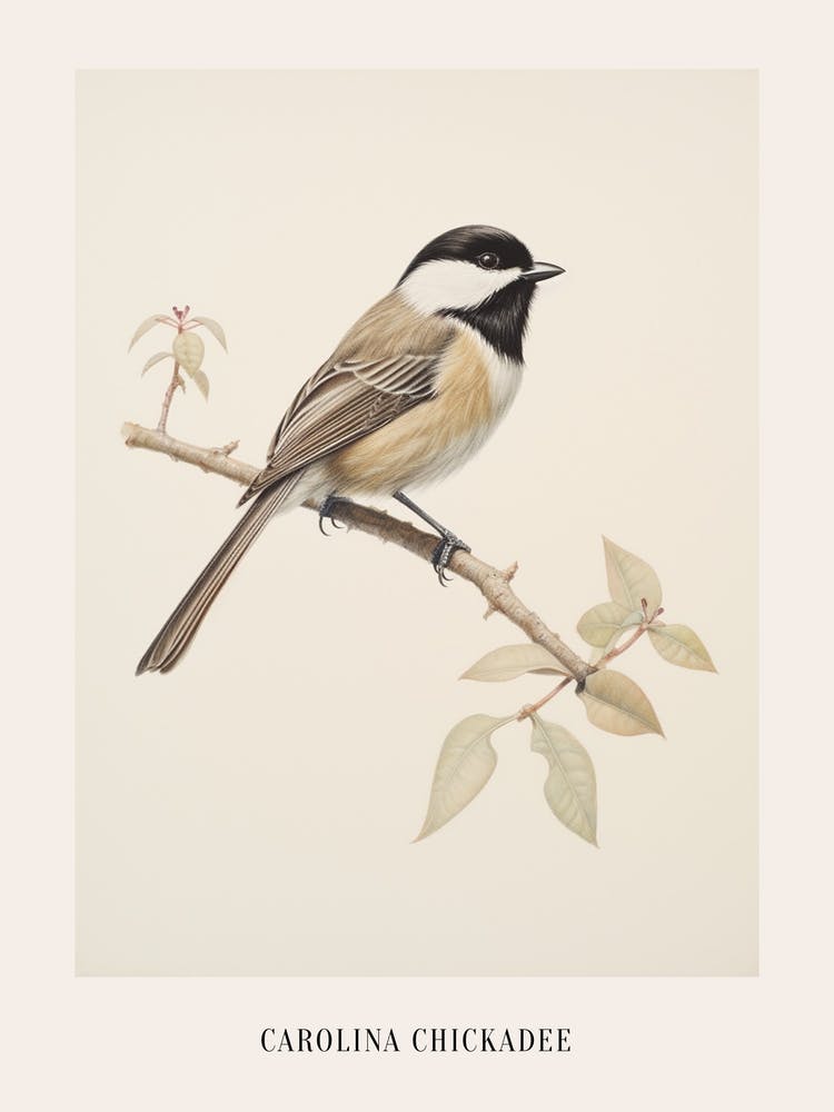Vintage Bird Drawing Carolina Chickadee 2 Poster