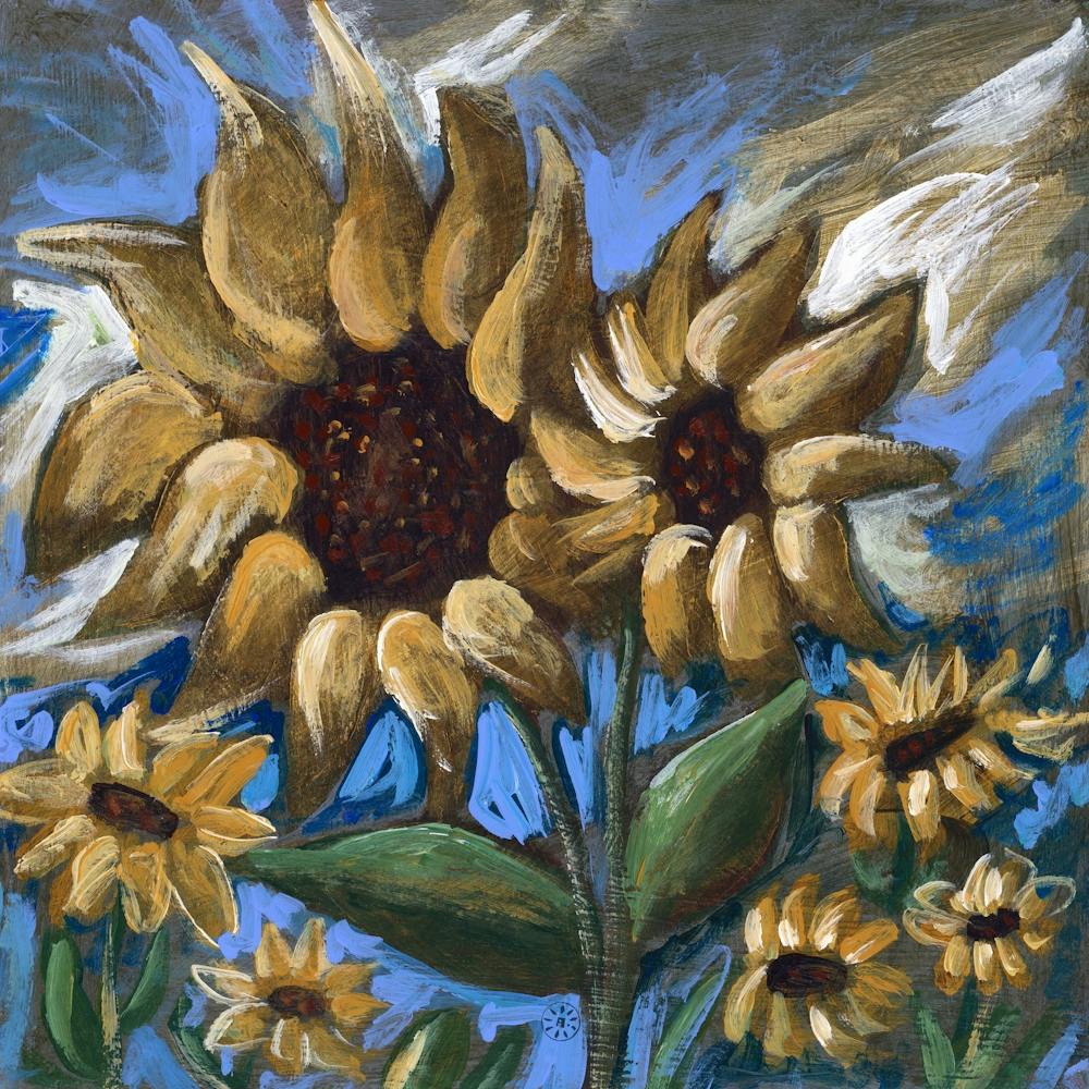 Sunflowers - square painting Anton Maliar floral blue yellow