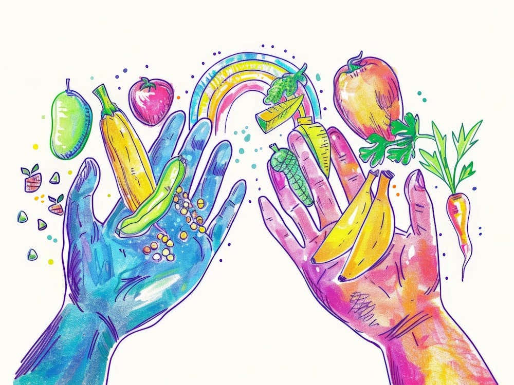 Two Hands Holding Fruits And Vegetables