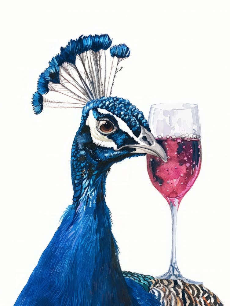 Peacock With Wine Glass 1