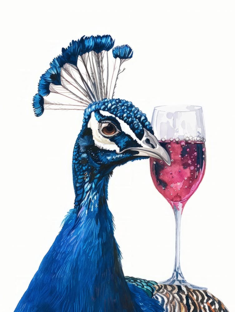 Peacock With Wine Glass 1