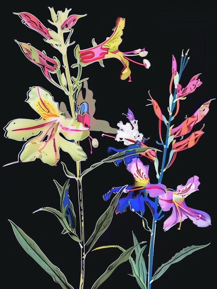 Neon Flowers On Black Larkspur 4