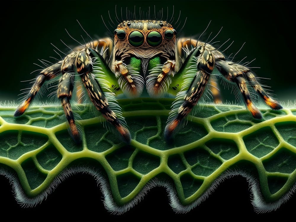 Cute jumping spider On A green leaf macro Leaf 1