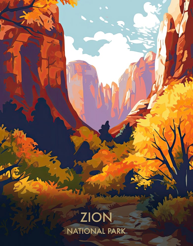 Zion National Park Travel Poster Illustration Style 7