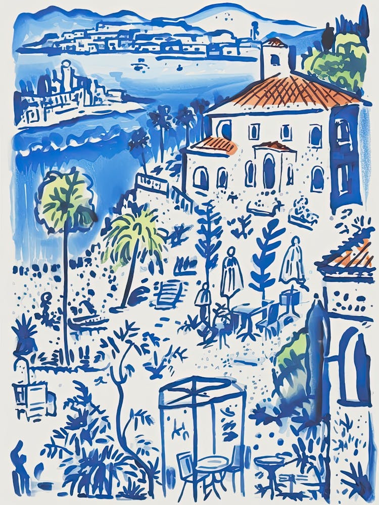 Italy, Amalfi Coast Cute Illustration In Blue 0