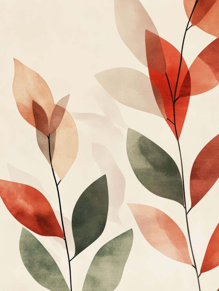 Watercolor Leaves On A Branch 2
