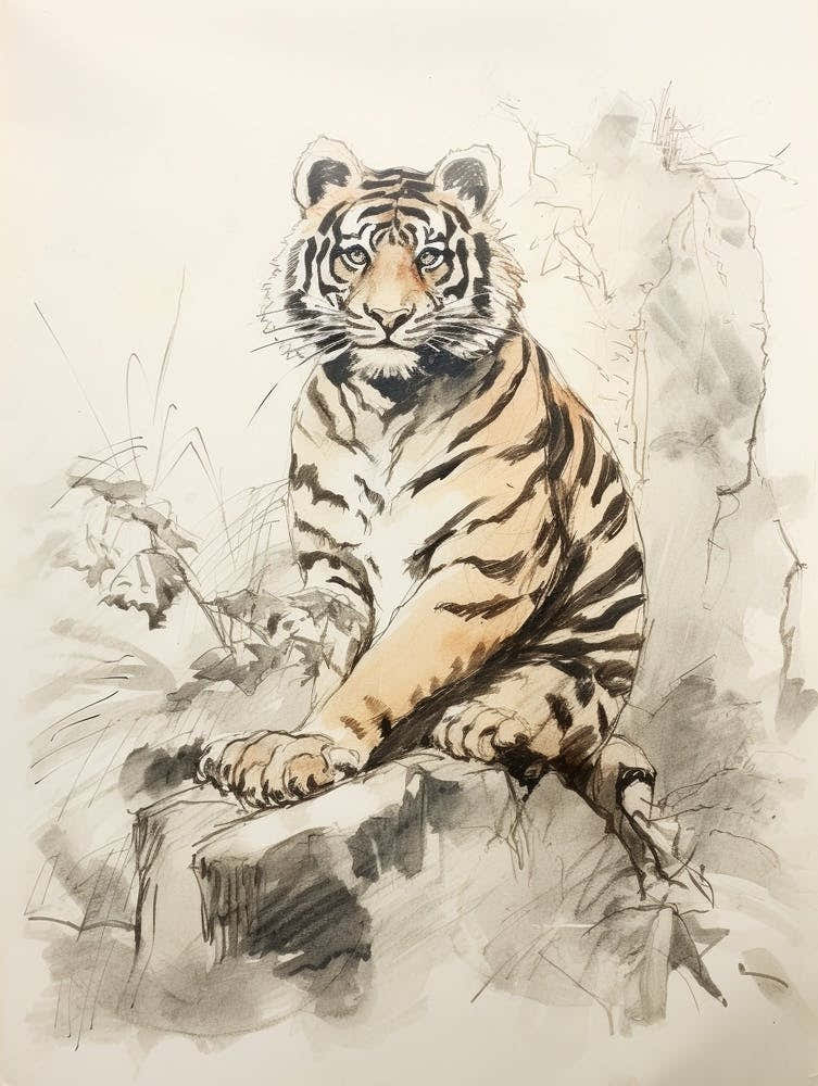 Storybook Animal Watercolour Bengal Tiger