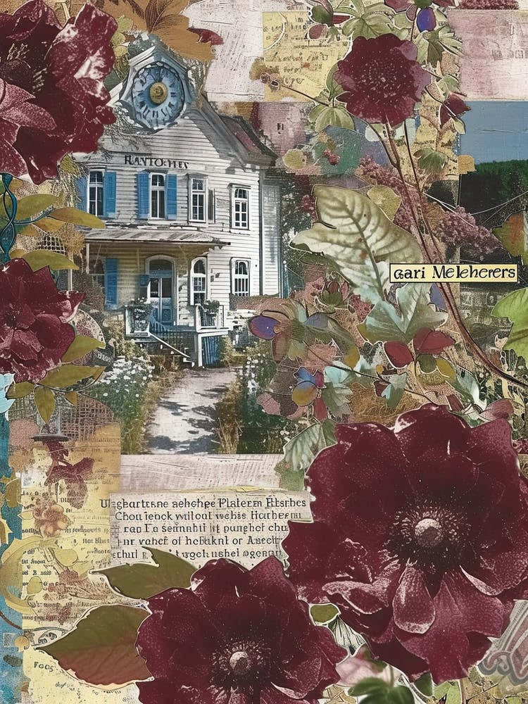 Burgundy Flowers Scrapbook Collage Cottage 3