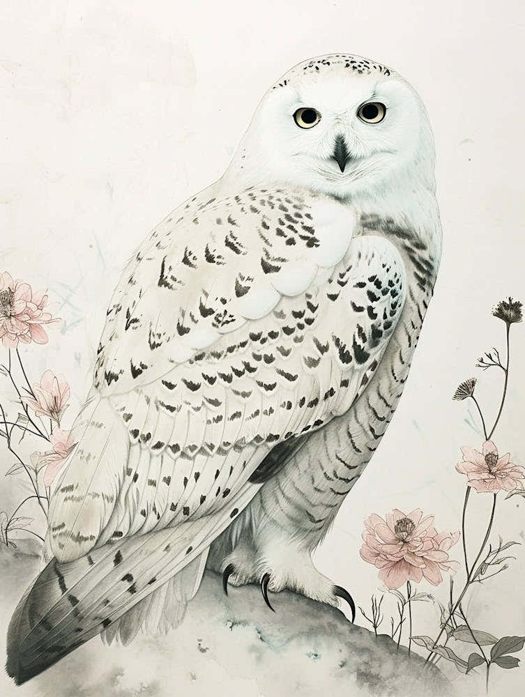 Snowy Owl Japanese Painting 2