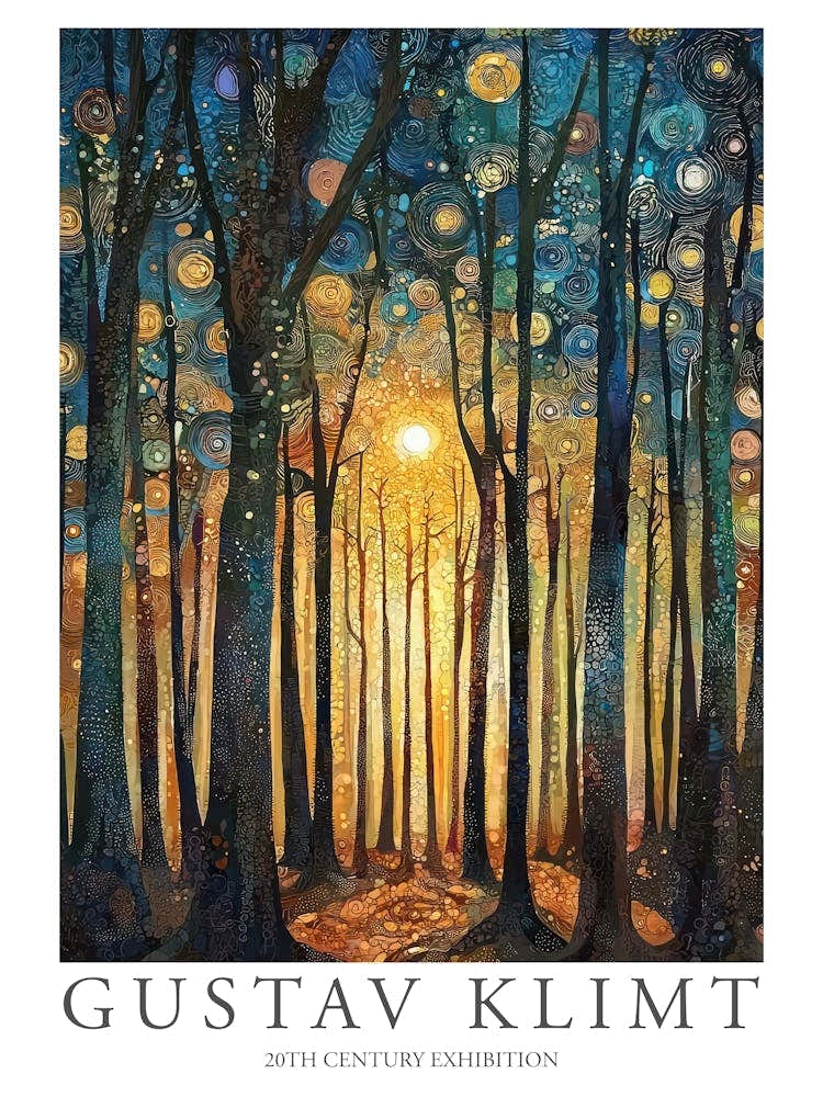 Gustav Klimt Print Sun Forest Trees Painting Klimt Exhibition Poster Painting Floral Decor