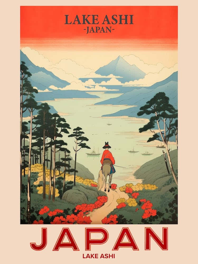 Lake Ashi, Visit Japan Vintage Travel Art 4 Poster
