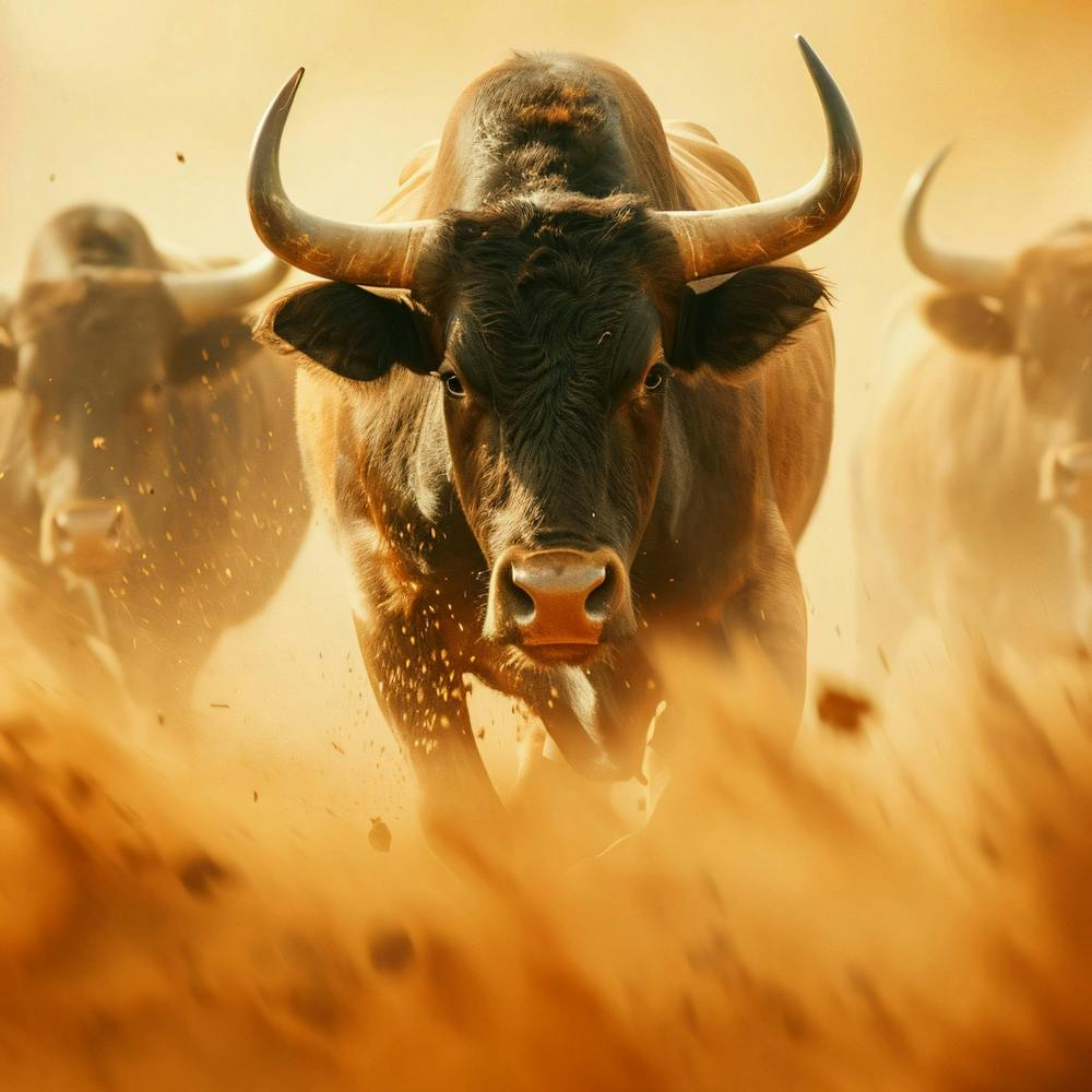 Bulls Running In The Dust