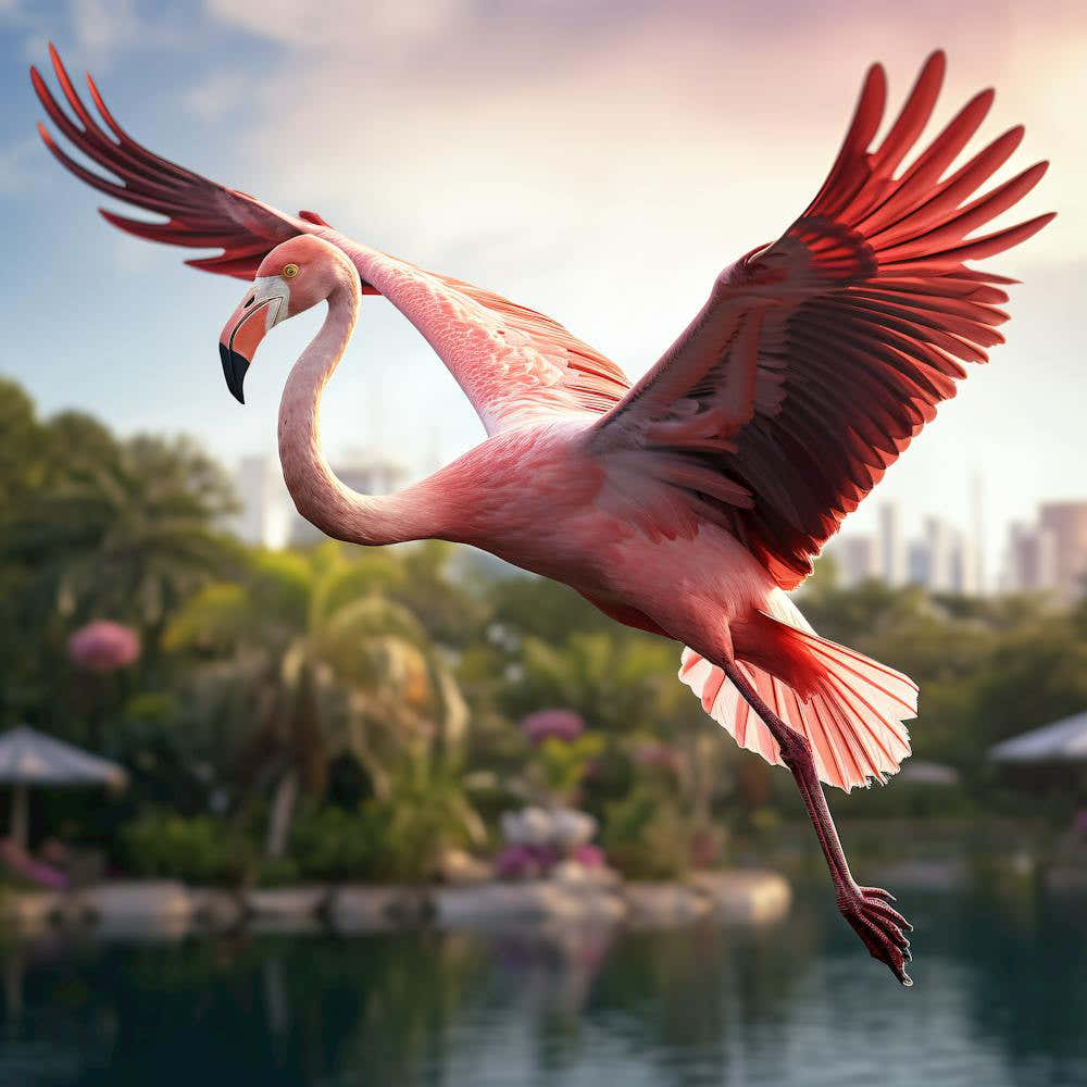 Pink Flamingo In Flight