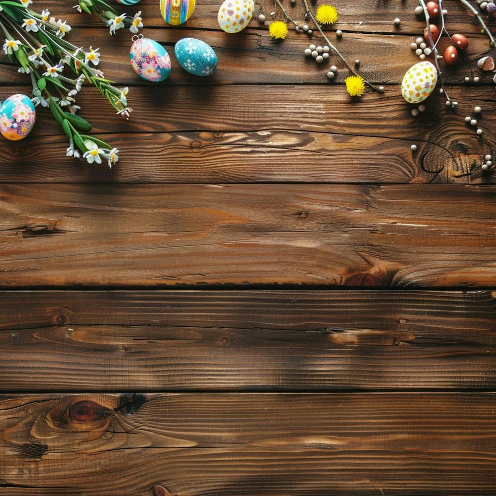 Easter Eggs On A Wooden Table