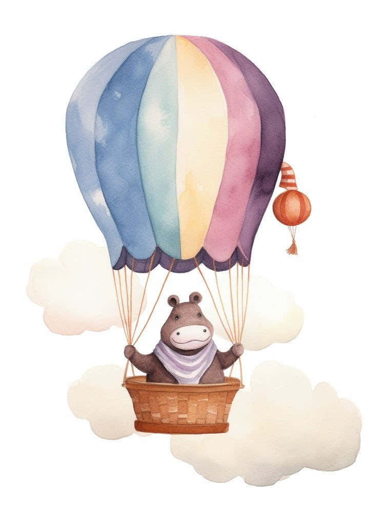 Baby Hippo 1 In A Hot Air Balloon