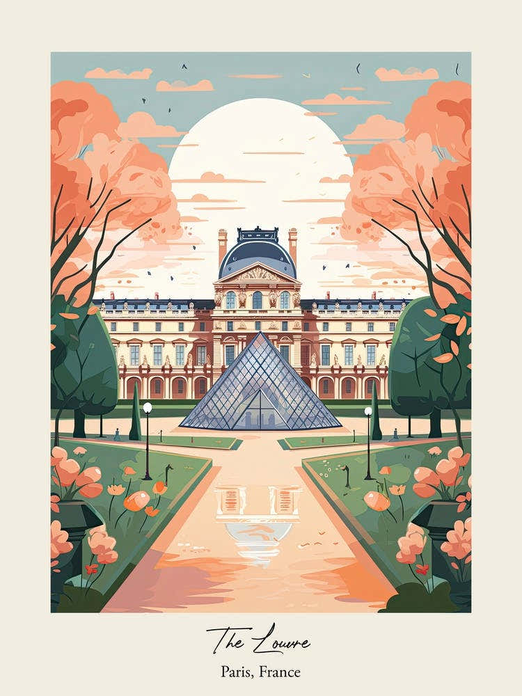 The Louvre   Paris, France   Cute Botanical Illustration Travel 1 Poster