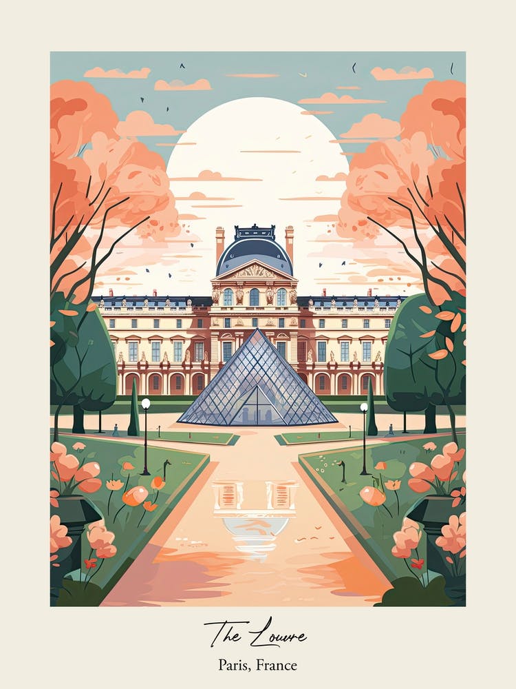 The Louvre   Paris, France   Cute Botanical Illustration Travel 1 Poster