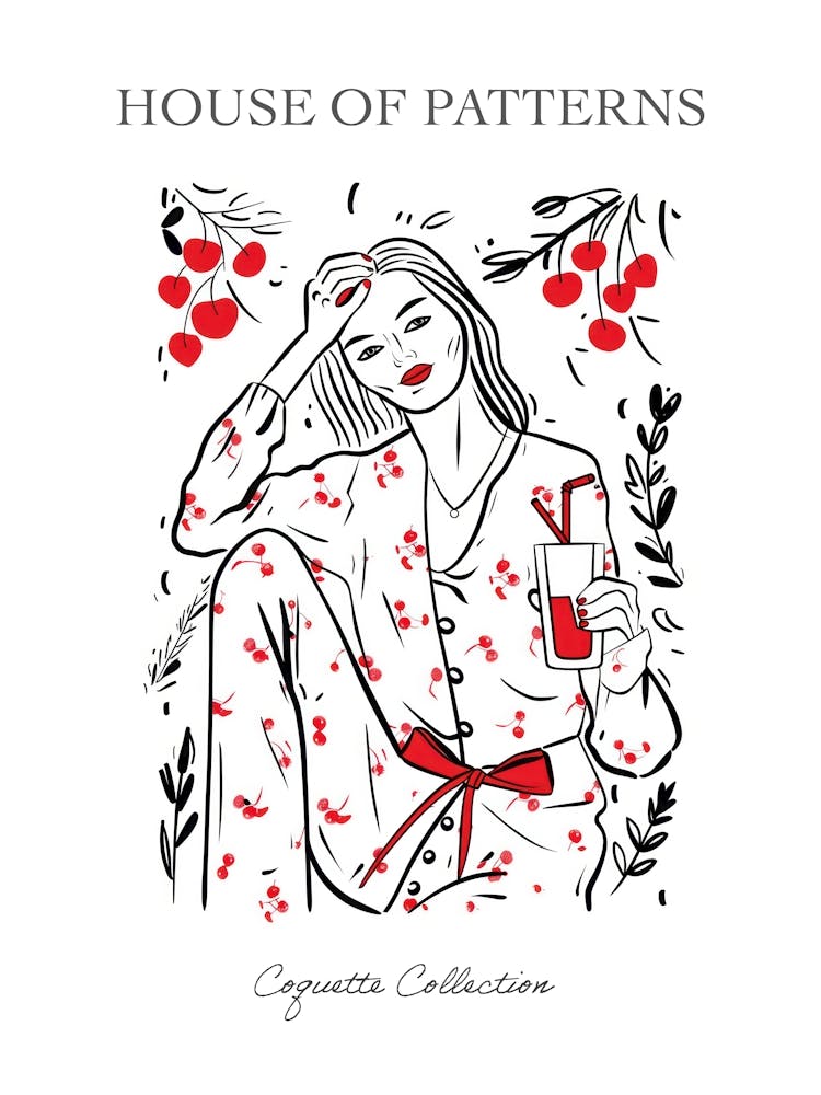 Woman Portrait With Cherries 2 Pattern Poster
