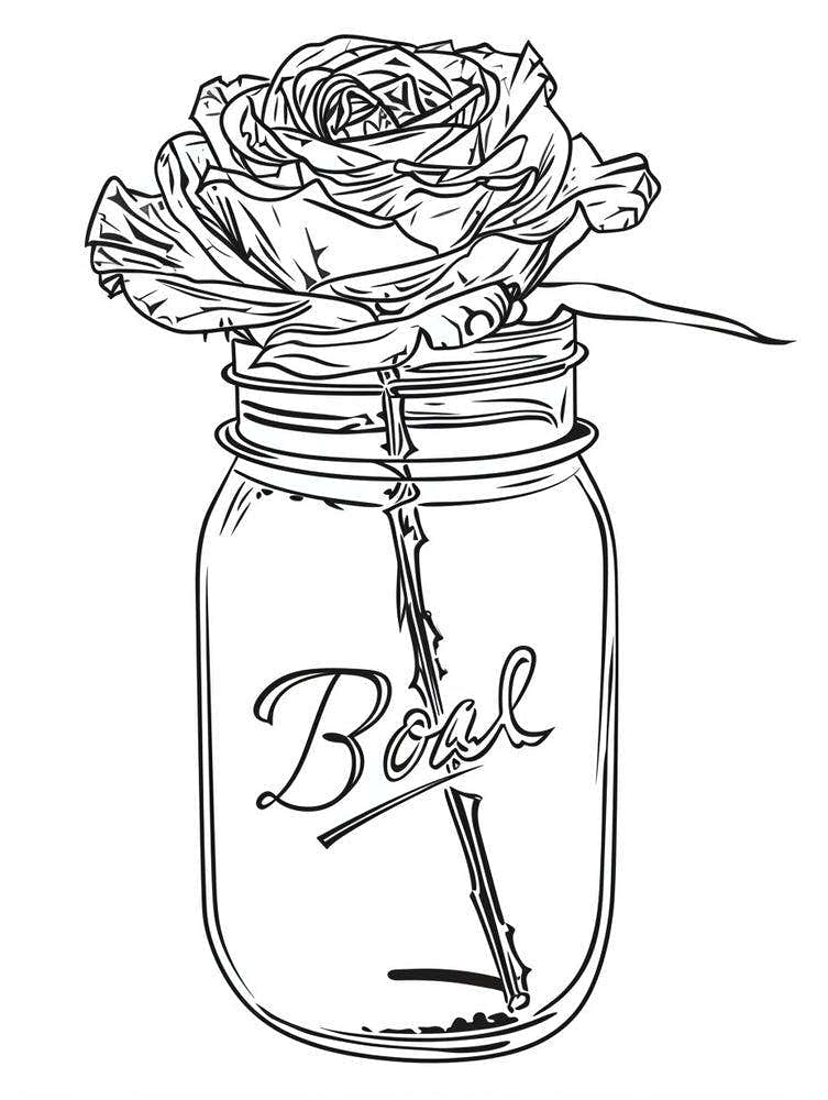 Rose In A Jar Line Drawing 1