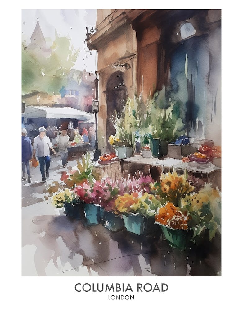 Columbia Road London Watercolour Travel Poster 3