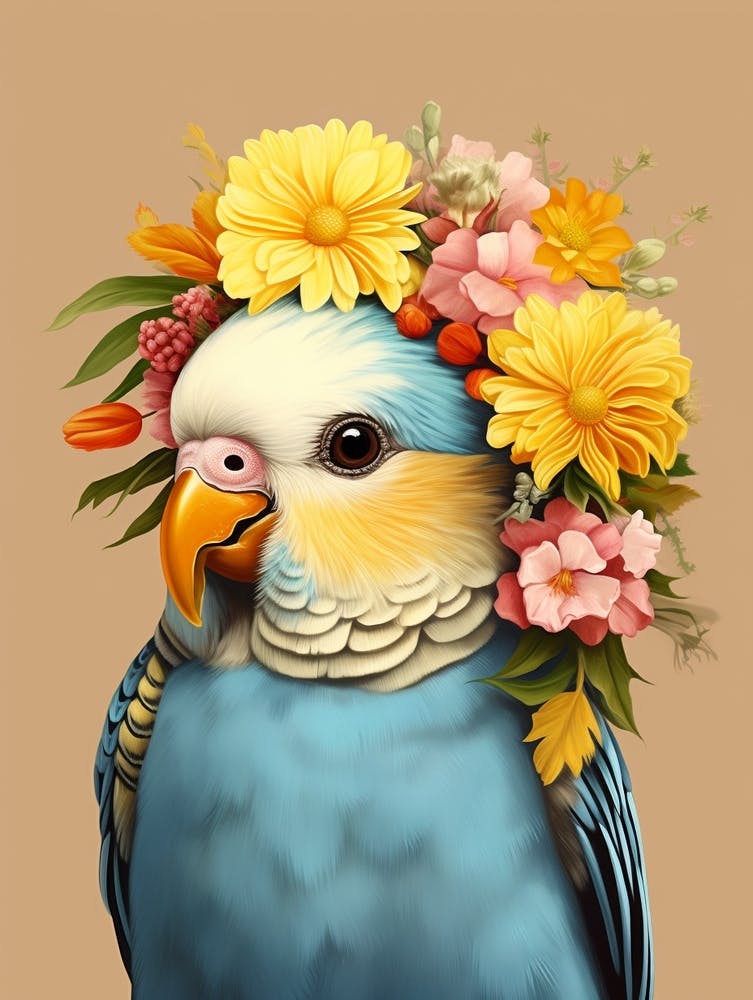 Bird With A Flower Crown Budgerigar 3