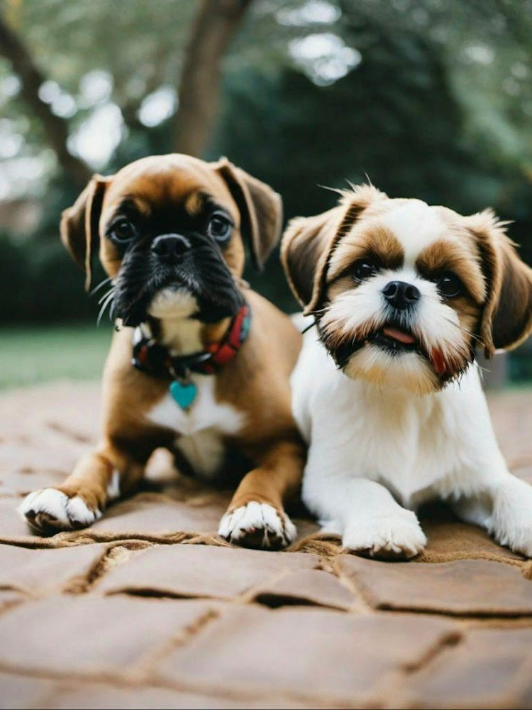 Dogs together sitting