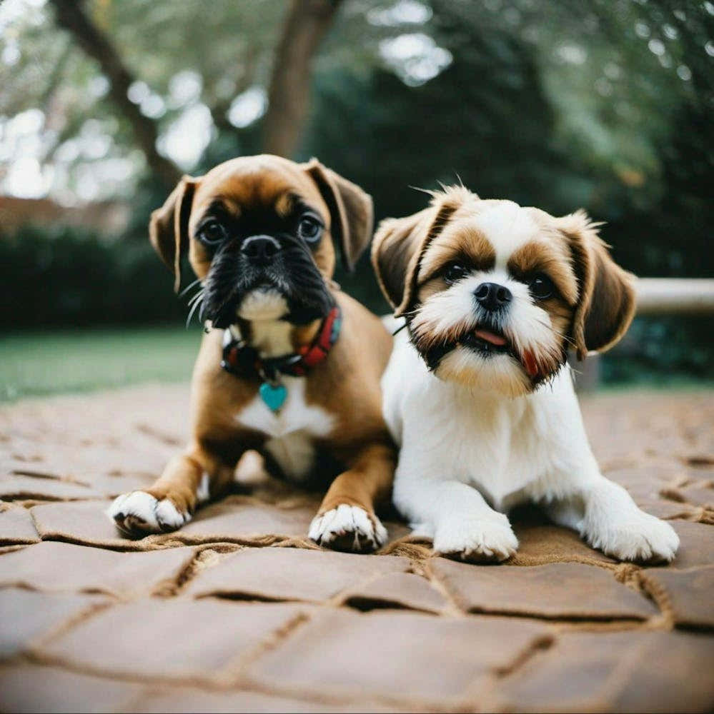 Dogs together sitting