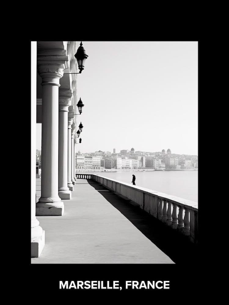 Poster Of Marseille, France, Mediterranean Black And White Photography Analogue 1