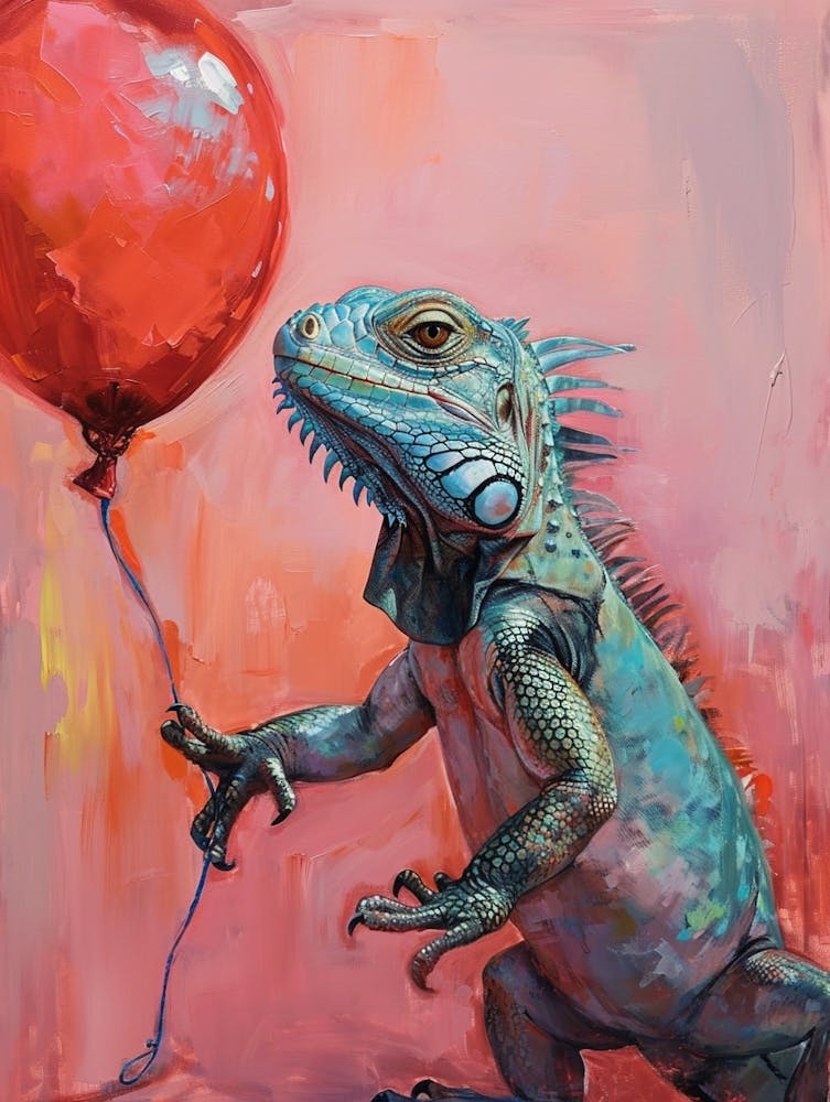 Cute Iguana With Balloon