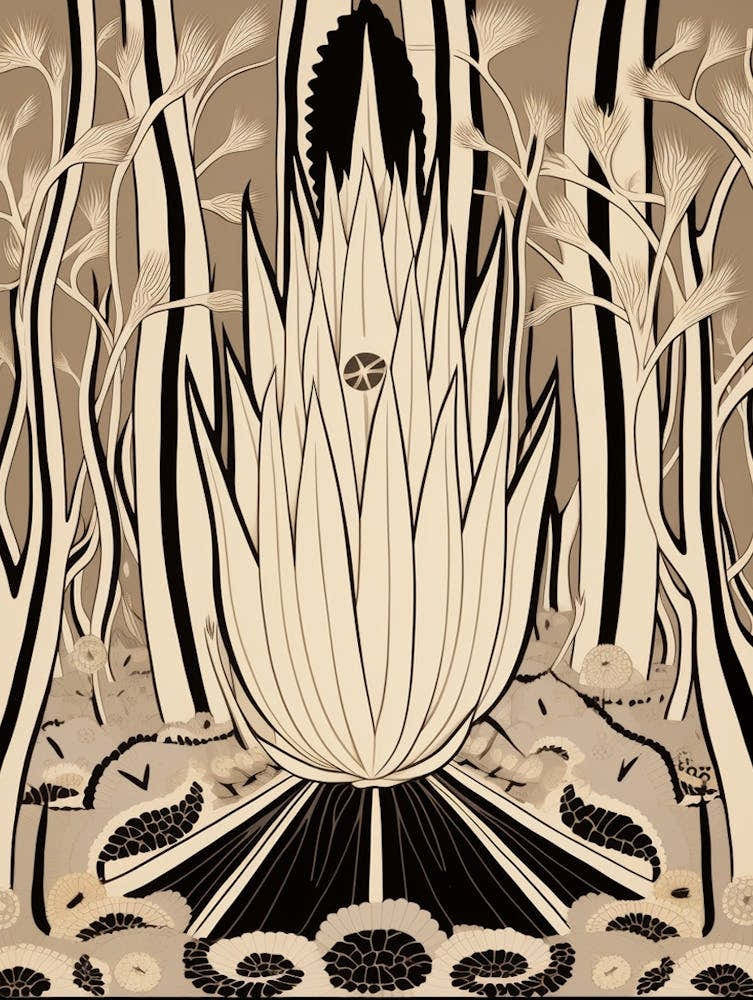 B&W Cactus Illustration Ferocactus Cactus 3