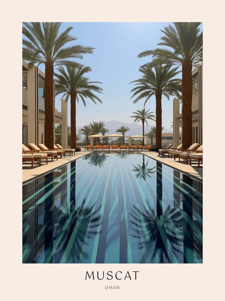 Muscat Oman 2 Midcentury Modern Pool Poster