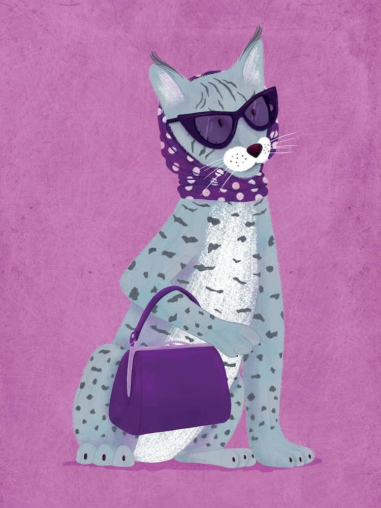 Cool Lynx with Sunglasses and Handbag Fashionable Purple