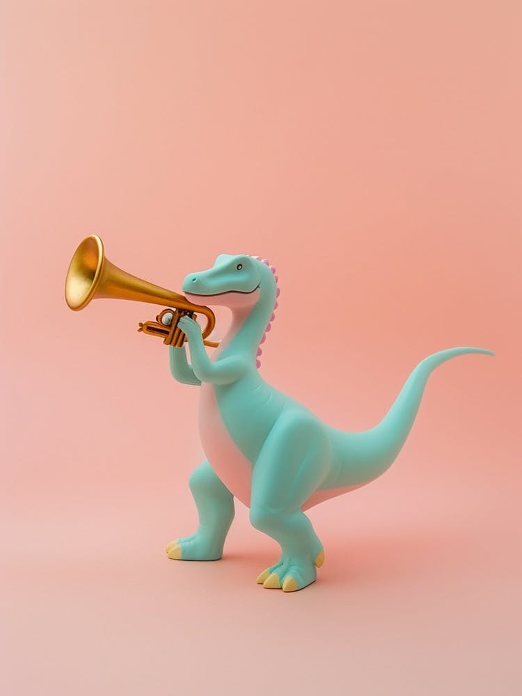 Pastel Toy Dinosaur Playing The Trumpet 2