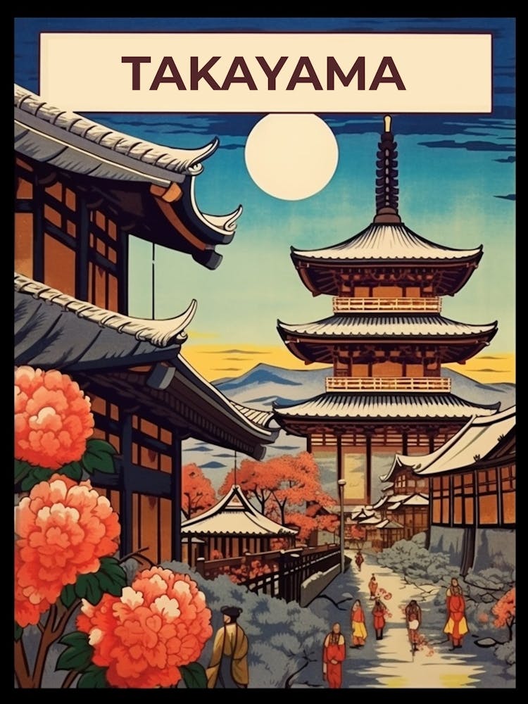 Takayama Old Town, Japan Vintage Travel Art 3