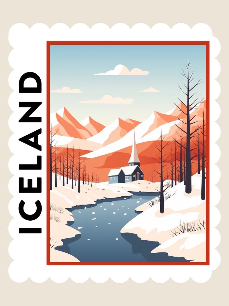Retro Winter Stamp Poster Iceland 1