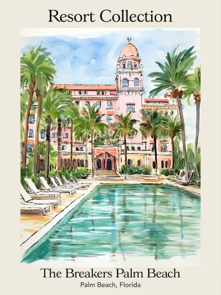 Poster Of The Breakers Palm Beach   Palm Beach, Florida   Resort Collection Storybook Illustration 2