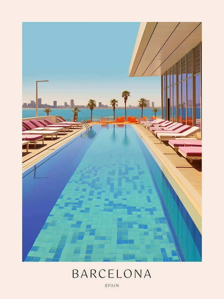 Barcelona Spain 2 Midcentury Modern Pool Poster