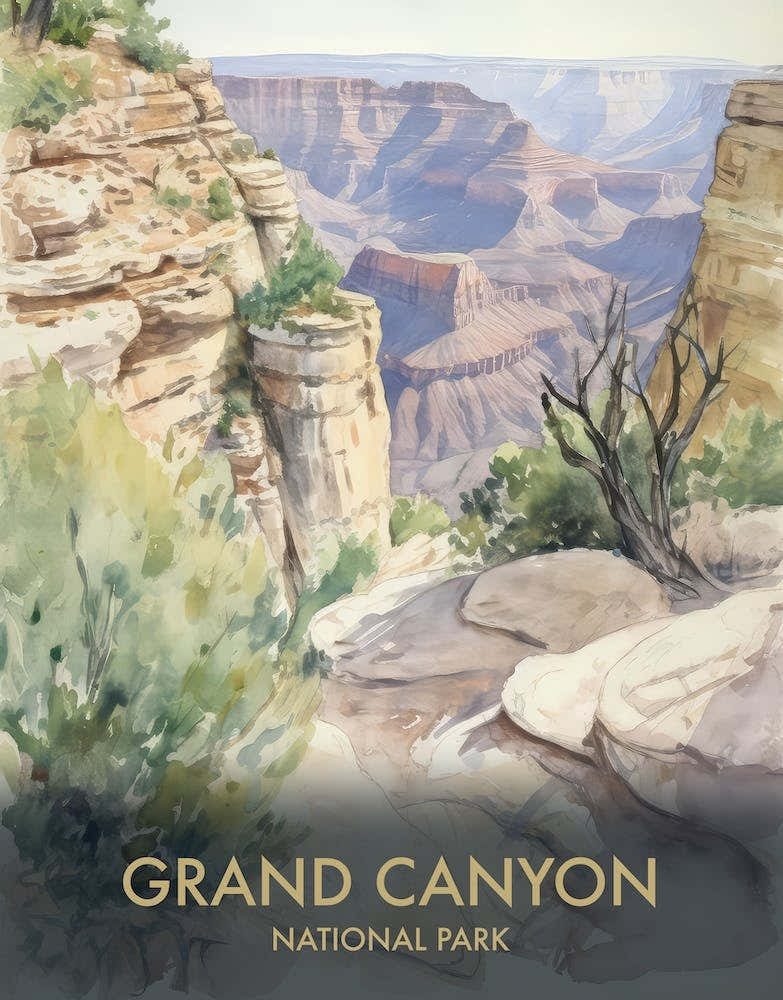 Grand Canyon National Park Watercolour Vintage Travel Poster 2