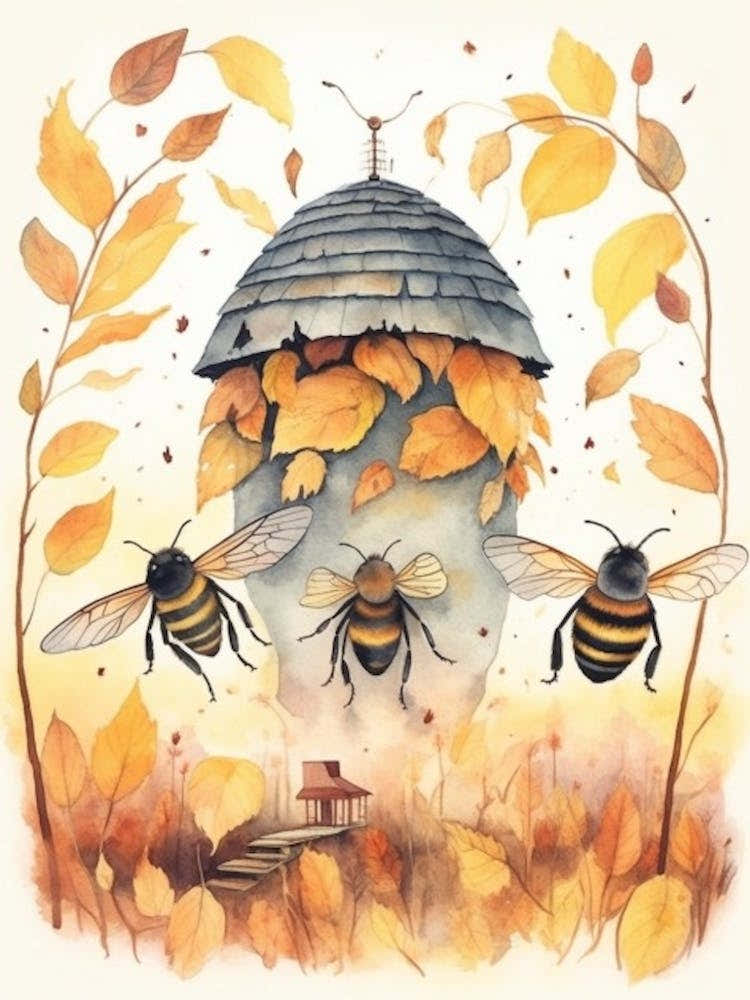 Bumble Bee Mimic Fly  Bee Beehive Watercolour Illustration 2