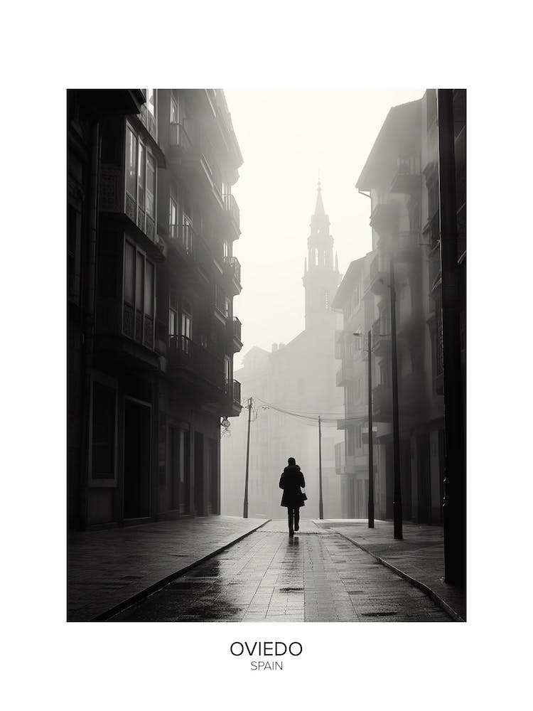 Poster Of Oviedo, Spain, Black And White Analogue Photography 3