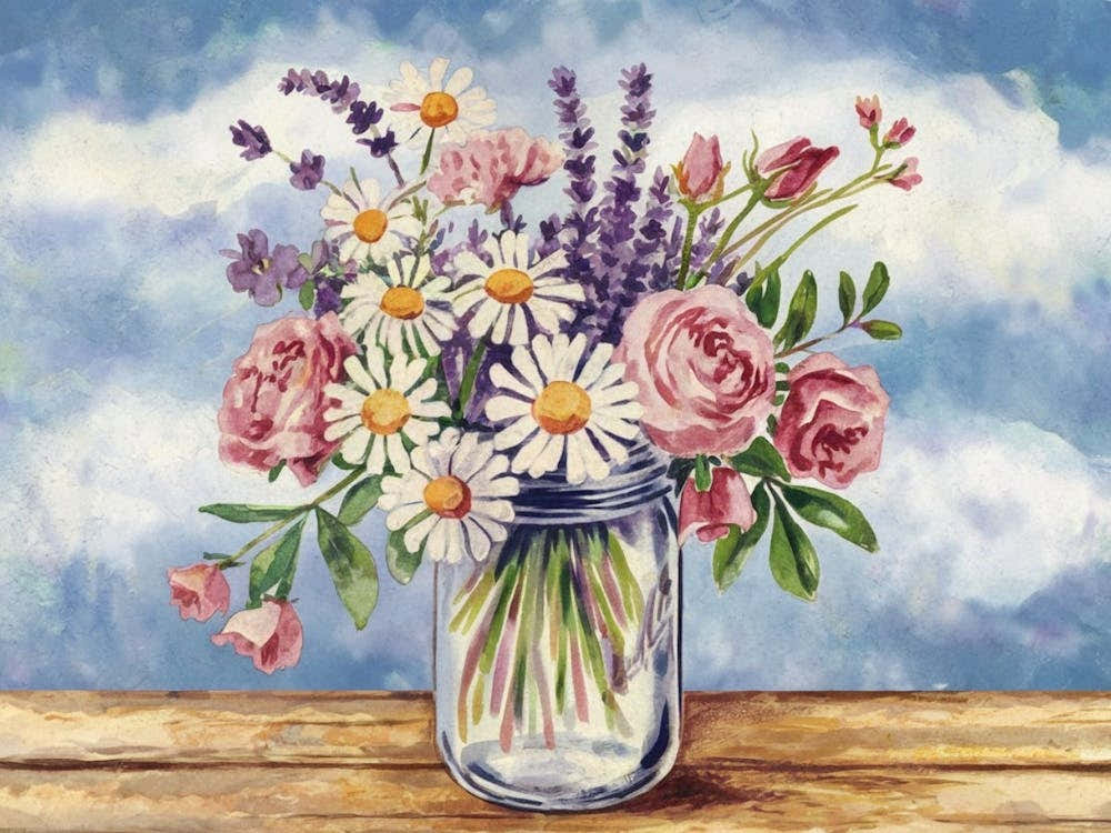 Flowers in a Mason Jar - Floral Still Life