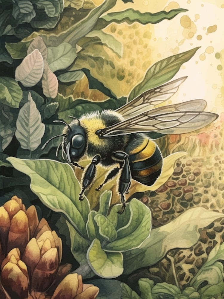 Hairy Footed Cuckoo Beehive Watercolour Illustration 4