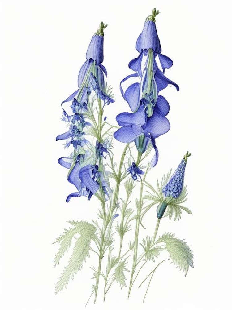 Delphinium Floral Quentin Blake Inspired Illustration 3 Flower