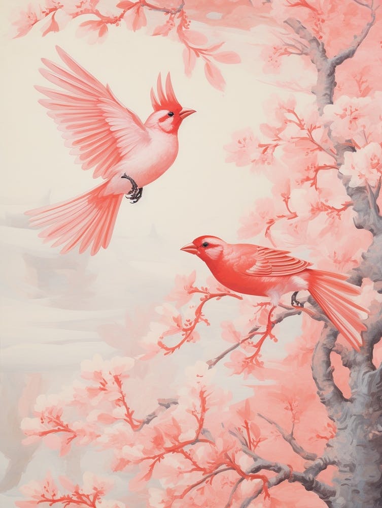 Vintage Japanese Inspired Bird Print Cardinal 2
