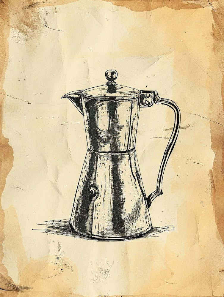 Line Sepia Drawing Of A French Press