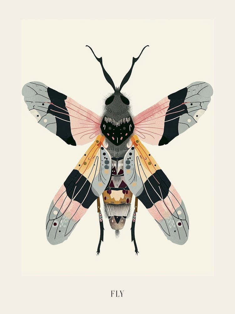 Colourful Insect Illustration Fly 2 Poster