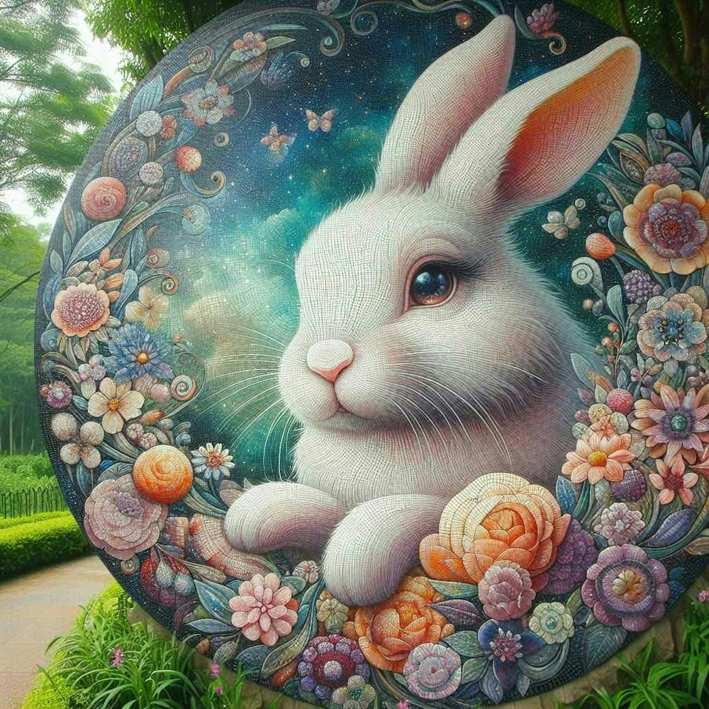 Bunny and flowers around