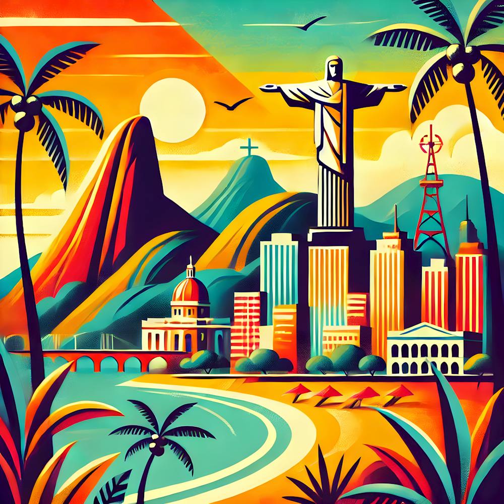 Sunset Over Rio Vintage Travel Poster